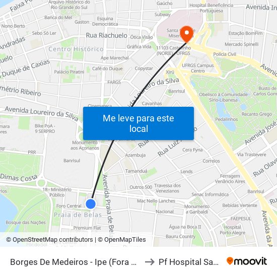 Borges De Medeiros - Ipe (Fora Do Corredor) to Pf Hospital Santa Rita map