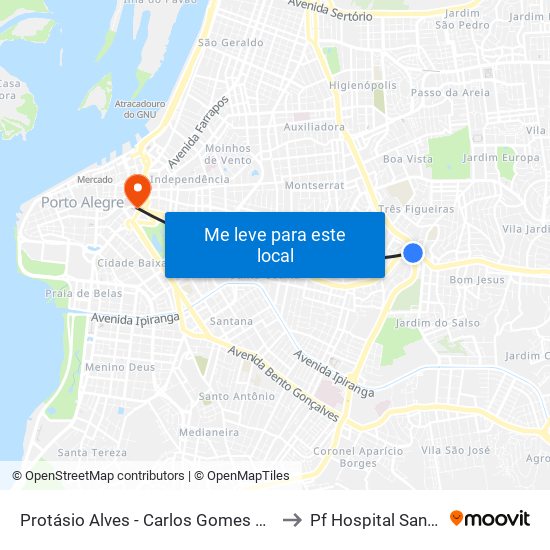 Protásio Alves - Carlos Gomes Cb (Piso 3) to Pf Hospital Santa Rita map
