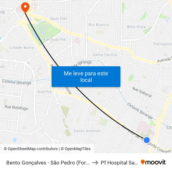 Bento Gonçalves - São Pedro (Fora Do Corredor) to Pf Hospital Santa Rita map