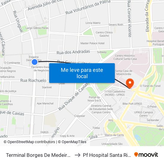 Terminal Borges De Medeiros to Pf Hospital Santa Rita map