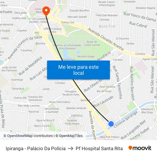 Ipiranga - Palácio Da Polícia to Pf Hospital Santa Rita map
