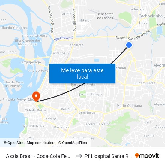 Assis Brasil - Coca-Cola Femsa to Pf Hospital Santa Rita map