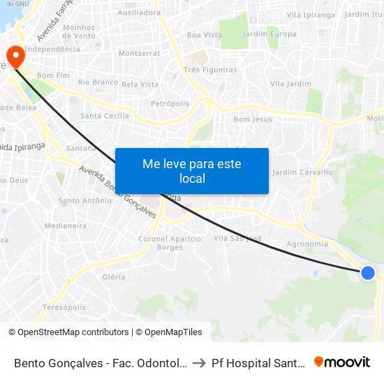 Bento Gonçalves - Fac. Odontologia Cb to Pf Hospital Santa Rita map