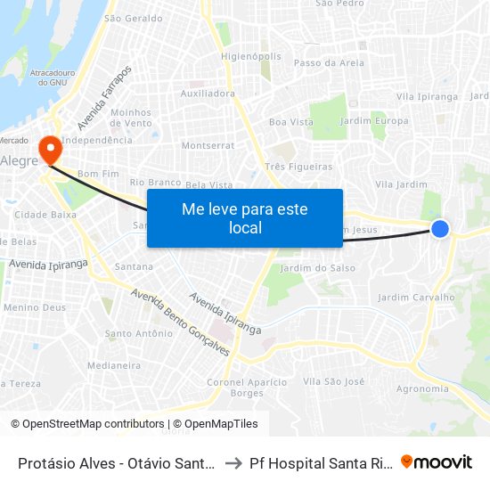 Protásio Alves - Otávio Santos to Pf Hospital Santa Rita map