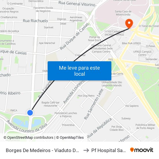 Borges De Medeiros - Viaduto Dos Açorianos to Pf Hospital Santa Rita map