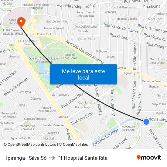 Ipiranga - Silva Só to Pf Hospital Santa Rita map