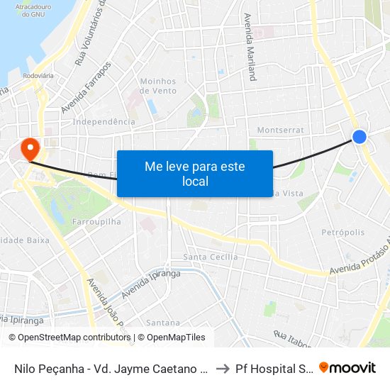 Nilo Peçanha - Vd. Jayme Caetano Braun (Piso Inferior) to Pf Hospital Santa Rita map