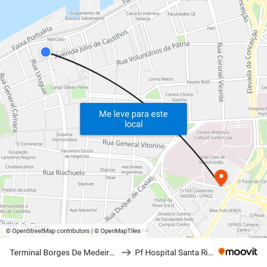 Terminal Borges De Medeiros to Pf Hospital Santa Rita map