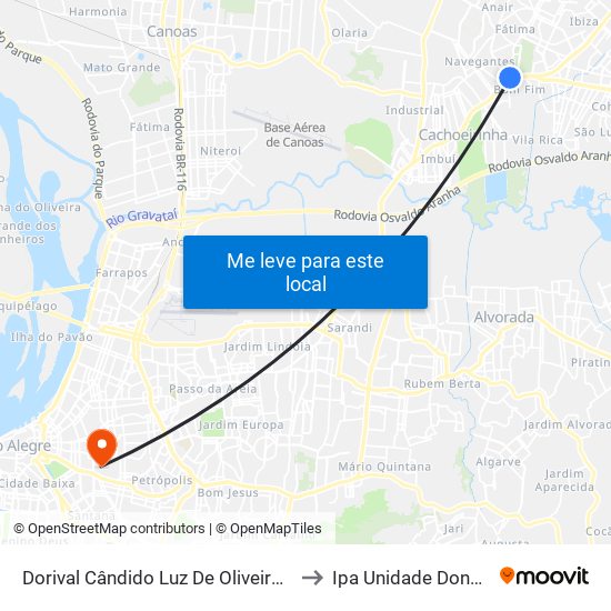 Dorival Cândido Luz De Oliveira - Parada 59 to Ipa Unidade Dona Leonor map