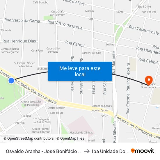 Osvaldo Aranha - José Bonifácio (Fora Do Corredor) to Ipa Unidade Dona Leonor map