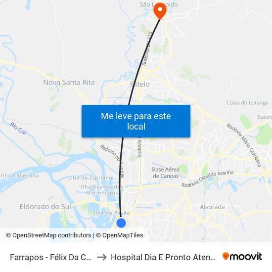 Farrapos - Félix Da Cunha (Fora Do Corredor) to Hospital Dia E Pronto Atendimento Unimed Vale Do Sinos map