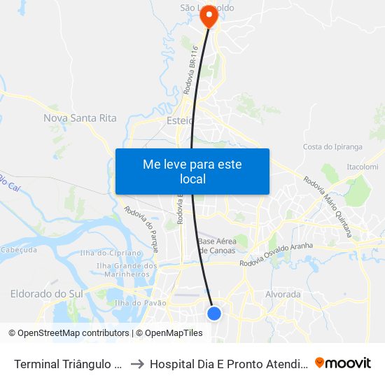 Terminal Triângulo (15)(19)(23)(27)(31) to Hospital Dia E Pronto Atendimento Unimed Vale Do Sinos map