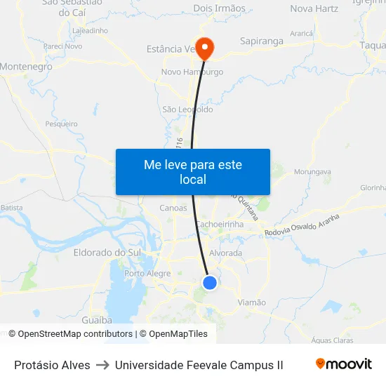 Protásio Alves to Universidade Feevale Campus II map