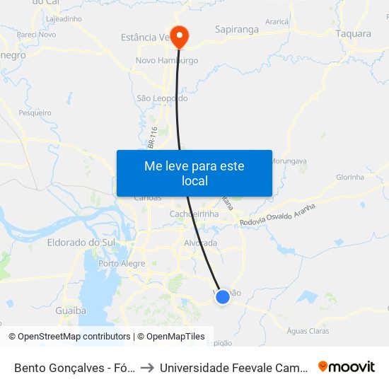 Bento Gonçalves - Fórum to Universidade Feevale Campus II map