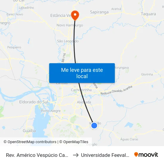 Rev. Américo Vespúcio Cabral - Nacional to Universidade Feevale Campus II map