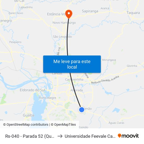 Rs-040 - Parada 52 (Querência) to Universidade Feevale Campus II map