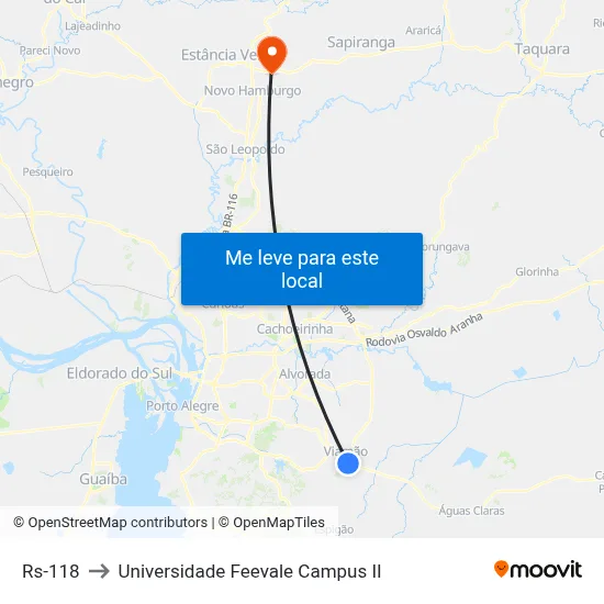 Rs-118 to Universidade Feevale Campus II map