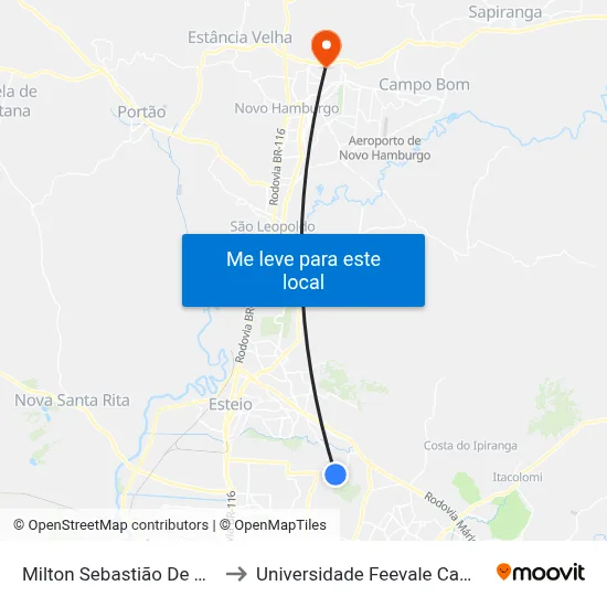 Milton Sebastião De Souza to Universidade Feevale Campus II map