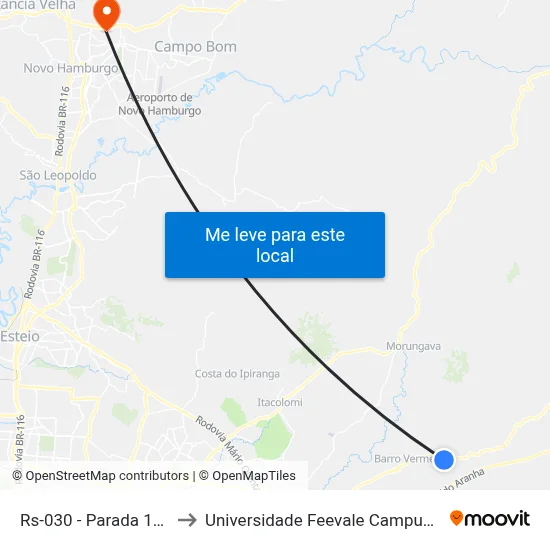 Rs-030 - Parada 107 to Universidade Feevale Campus II map