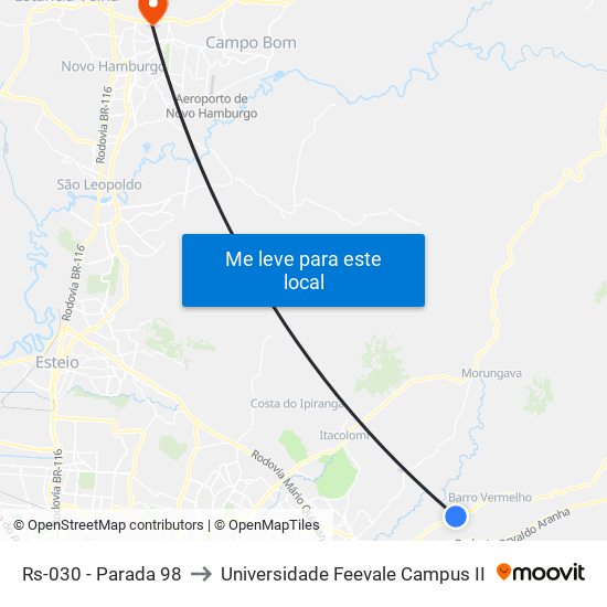 Rs-030 - Parada 98 to Universidade Feevale Campus II map