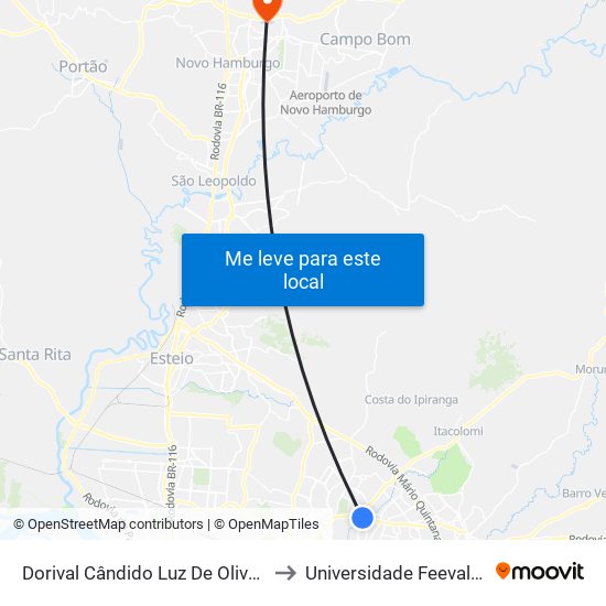 Dorival Cândido Luz De Oliveira - Parada 63 to Universidade Feevale Campus II map