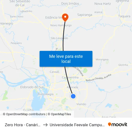 Zero Hora - Canários to Universidade Feevale Campus II map