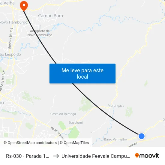Rs-030 - Parada 113 to Universidade Feevale Campus II map