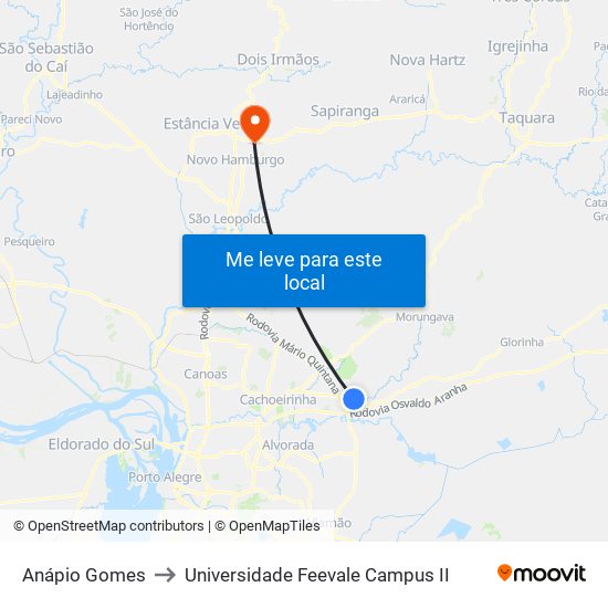 Anápio Gomes to Universidade Feevale Campus II map