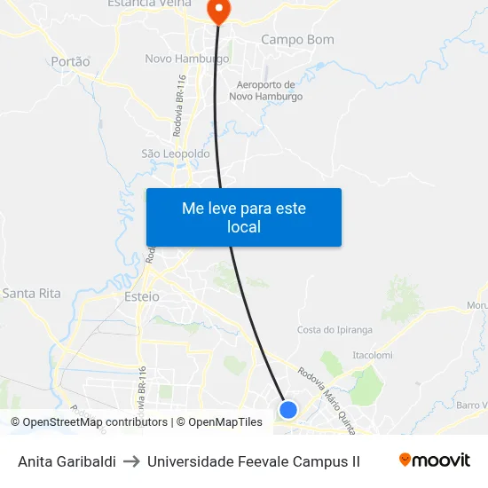 Anita Garibaldi to Universidade Feevale Campus II map