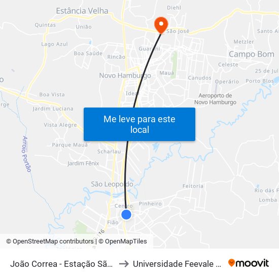 João Correa - Estação São Leopoldo to Universidade Feevale Campus II map