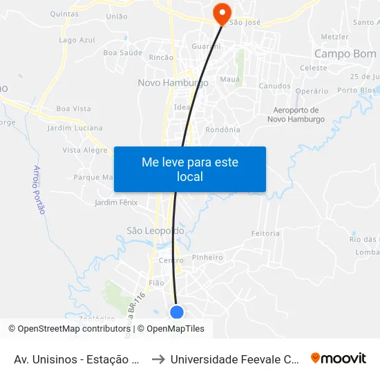 Av. Unisinos - Estação Unisinos to Universidade Feevale Campus II map