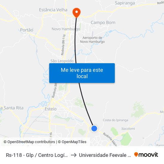 Rs-118 - Glp / Centro Logístico Lebes to Universidade Feevale Campus II map