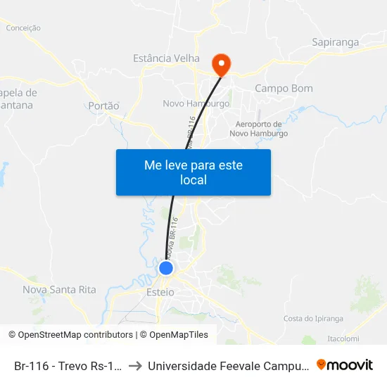 Br-116 - Trevo Rs-118 to Universidade Feevale Campus II map