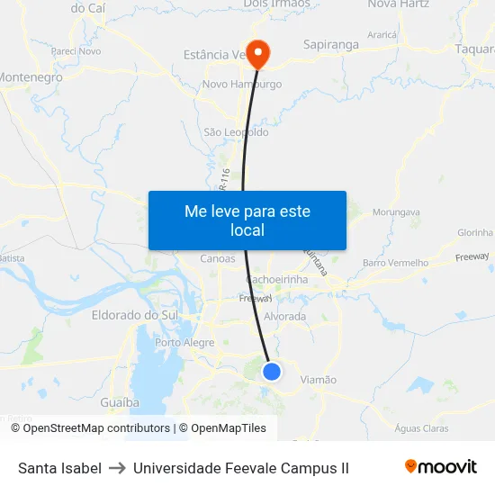 Santa Isabel to Universidade Feevale Campus II map