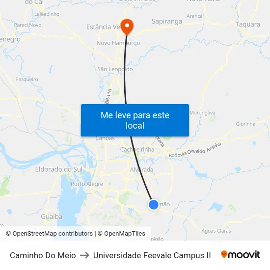 Caminho Do Meio to Universidade Feevale Campus II map