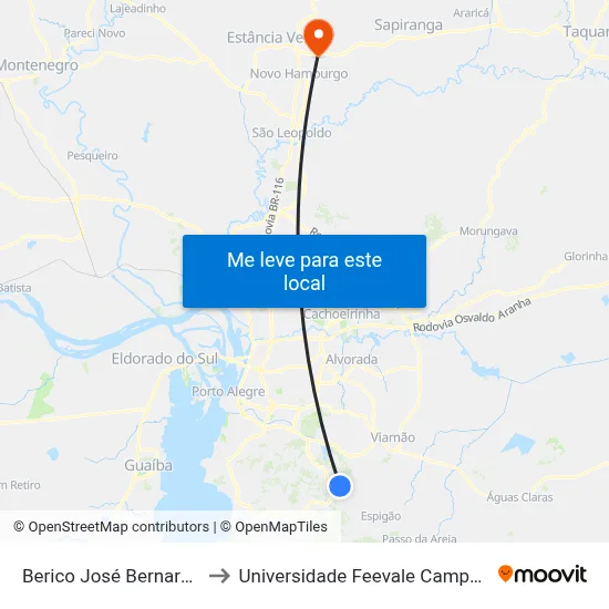 Berico José Bernardes to Universidade Feevale Campus II map