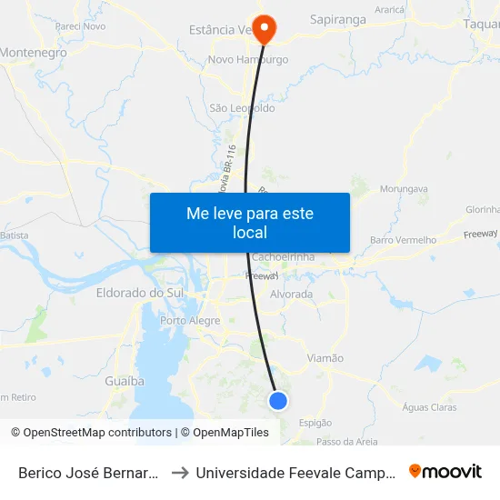 Berico José Bernardes to Universidade Feevale Campus II map