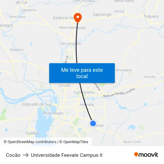Cocão to Universidade Feevale Campus II map