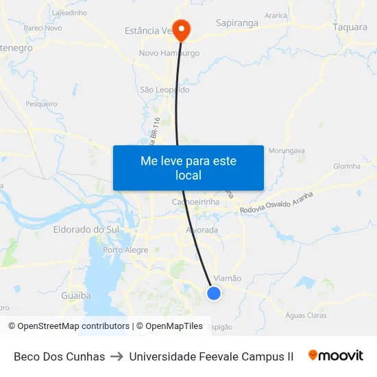 Beco Dos Cunhas to Universidade Feevale Campus II map