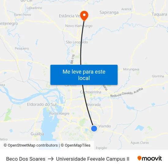 Beco Dos Soares to Universidade Feevale Campus II map