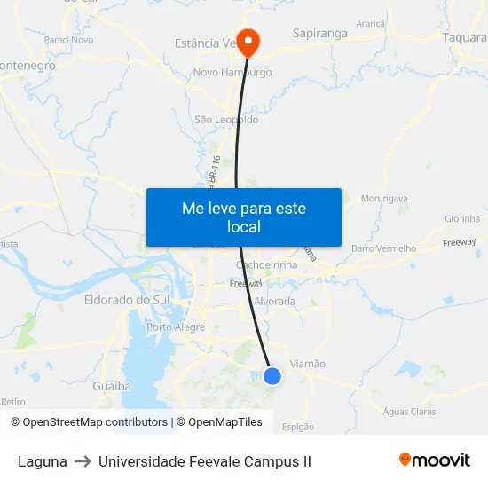 Laguna to Universidade Feevale Campus II map