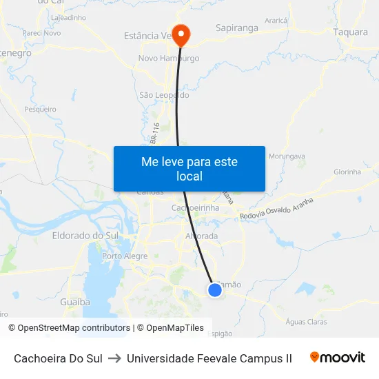 Cachoeira Do Sul to Universidade Feevale Campus II map