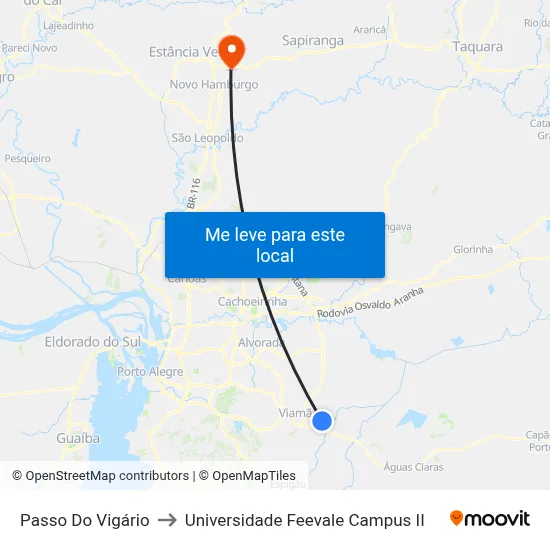 Passo Do Vigário to Universidade Feevale Campus II map