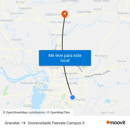 Gravataí to Universidade Feevale Campus II map