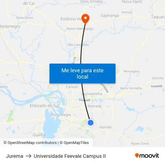 Jurema to Universidade Feevale Campus II map