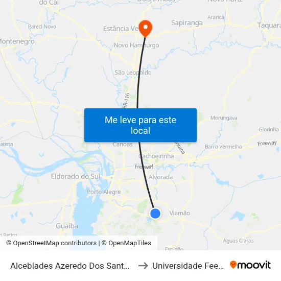 Alcebíades Azeredo Dos Santos - Condomínio Veneza to Universidade Feevale Campus II map