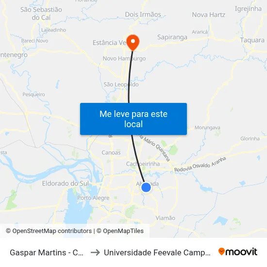 Gaspar Martins - Ceee to Universidade Feevale Campus II map