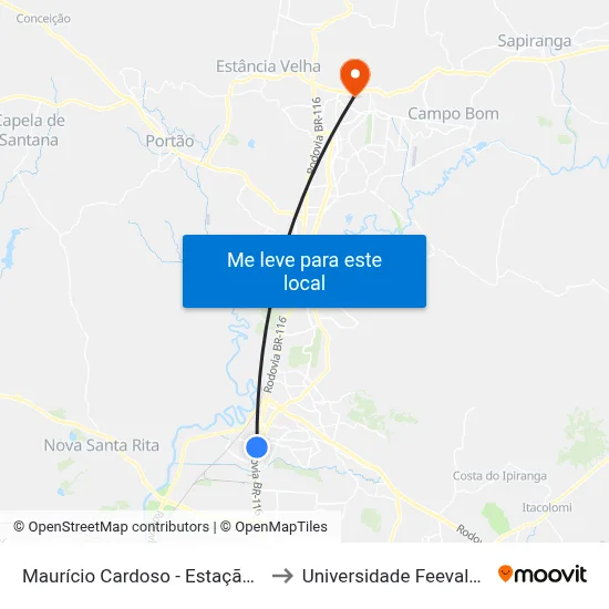 Maurício Cardoso - Estação Esteio (Tm2) to Universidade Feevale Campus II map