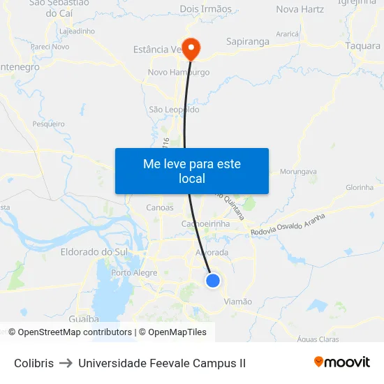 Colibris to Universidade Feevale Campus II map