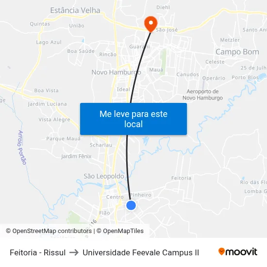 Feitoria - Rissul to Universidade Feevale Campus II map
